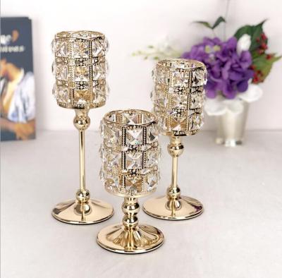 China European Crystal Candlestick Gold Iron Candle Cup Candle Holder Home Decoration Candlestick Metal Opens Ornaments for sale