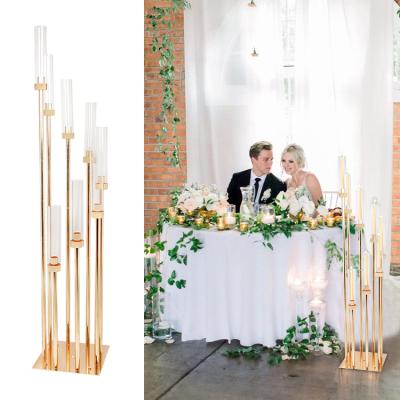 China Wedding Decoration 8 Heads Metal Candle Holders Wedding Centerpieces Gold Candlestick Holders Wedding Vases For Table Decorations for sale