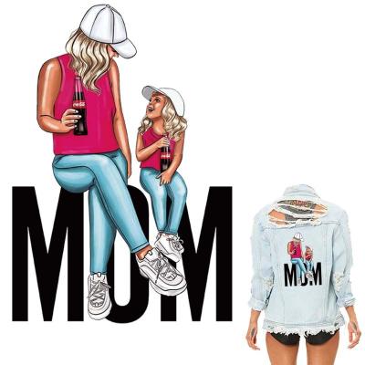 China Soft Touch Drinks Mom Girl Pattern Patches Tops Fashion Diy Heat Transfer Vinyl Appliqued Iron On Patch Over Powder Transfers Washable for sale