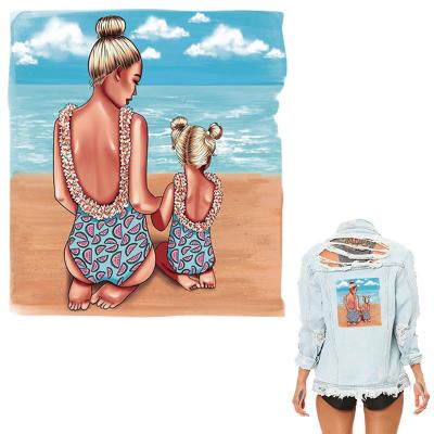 China Soft touch Bikini Mom Girl Patches Applique On Clothes Fashion Tops Appliqued Vinyl Heat Transfer Diy Thermal Stickers for sale