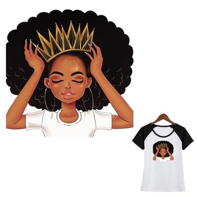 China African Crown Girl Washable Patches Heat Transfer Garment Heat Washable Print On T-shirt Dresses Sweater DIY Handmade Iron-on Stickers for sale