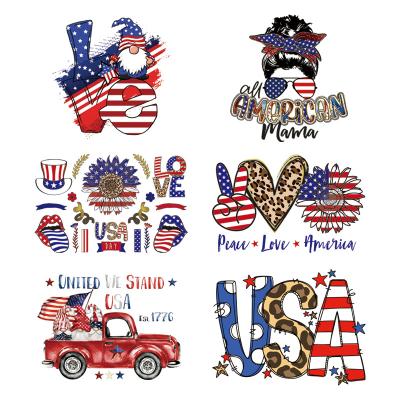 China Independence Day 4th of July Washable Heat Transfer Stickers Iron-on Patches Washable Clothes All American Mom DIY Accessory for sale