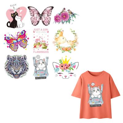 China 2022 New Washable Girl Love Cat Tops Appliqued Vinyl DIY Stickers Animal Heat Transfer Iron On Patches Print On Fabric Clothes T-shirt for sale