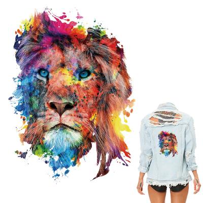 China Colorful Soft Touch Lions Heat Print Dry Fashion Stripes Jeans Heat Press Appliqued Diy Sticker Accessory Iron On Patch For Clothes for sale