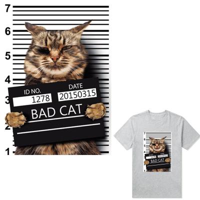 China Soft Touch Bad Cat Stickers On The Fabric Diy Fashion Appliqued Tops Vinyl Heat Transfer Iron On Patches Heat Washable Print On Shirt for sale