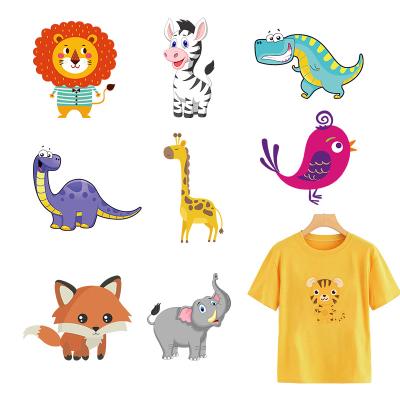 China Cartoon Animal Set Patch Washable On Kid Fabric Clothes Fashion DIY Vinyl Heat Transfer Appliqued Tops Stickers Easy Print For Clothing for sale