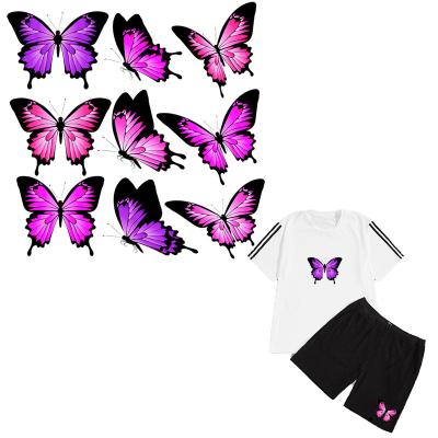 China Washable Purple Butterfly Set Iron On Heat Transfer Stickers Clothes Decoration Print On T-shirt DIY Handmade Accessory Washable Patches for sale