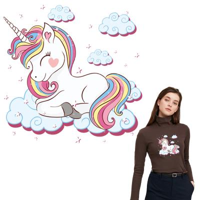 China Soft Touch Unicorn Thermal Patches Clothing Diy Sticker Fashion Tranquil Accessory Heat Press Appliqued Baby Shirt Stripe Patches for sale