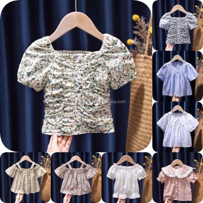 China Breathable Children's Printed Cotton T-shirt Top Girl Ruffle Short Sleeve Baby Raglan T-shirt for sale