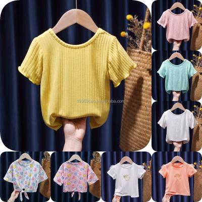 China Factory Wholesale Custom Ruffle Short Sleeve Girls T-shirt Breathable 100% Cotton Children's T-shirt for sale