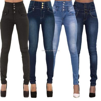 China 2022 new fashion Anti-wrinkle button denim fly high pants tight women's waist jeans wholesale for sale