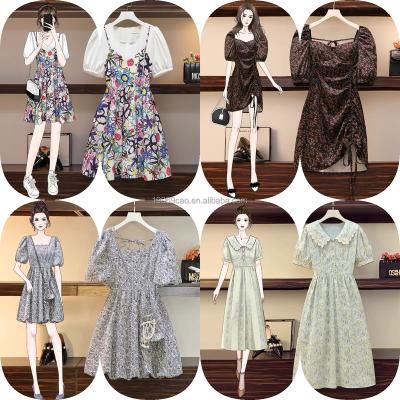 China 2022 New Product Loose Chiffon Dress V-Neck Mini Skirt Summer Breathable Casual Short Print Skirt for sale