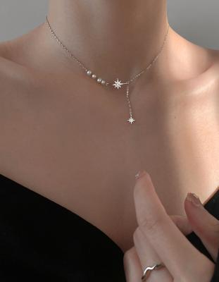 China FASHIONABLE 925 Silver Star Pearl Elegant Choker Necklace Pendants For Women Girl Jewelry for sale