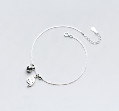 China CLASSIC 925 Sterling Silver Cat Bell Charm Bracelets For Women Authentic Silver Bracelets for sale