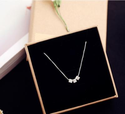 China Popular Women Pure Silver Female Square Pendant Short Necklace Cord S925 Cord Necklace Sweet Gift for sale