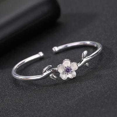 China New 925 Silver Handmade Zircon Silver Cherry Flower Bracelet For Women for sale