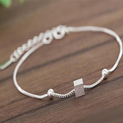 China Silver Fancy Chain Bracelet For Girls 925 Sterling Silver Square Bracelet for sale