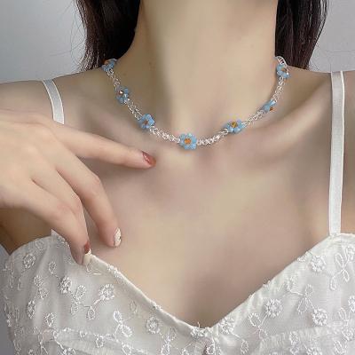 China TRENDY Transparent Pearl Flower String Fashion Choker Collar Clavicle Chain Crystal Chain Necklace for sale