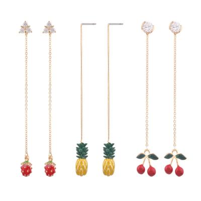 China Trendy Cute Pineapple Fruit Charm Fashion Earrings Chain To Drop Dangle Stud Earrings for sale