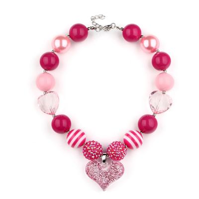 China Good Selling Design Heart Acrylic Colorful Beaded Charm Necklace For Kids Necklace for sale