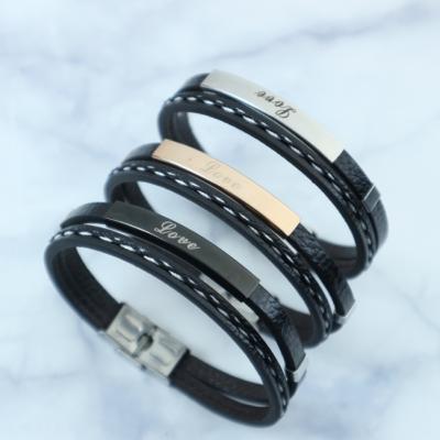 China New popular European and American silicone titanium heart pattern couples steel bracelet for men for sale