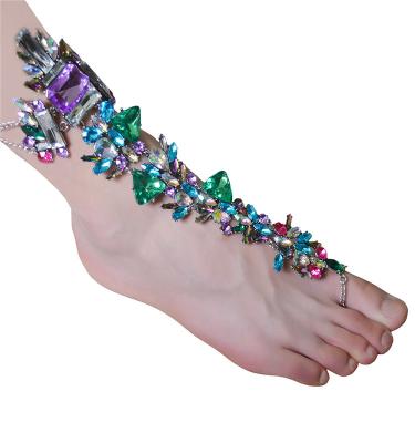 China Fashion Colorful Rhinestone Cloth Crystal Foot Jewelry Barefoot Sandals for sale