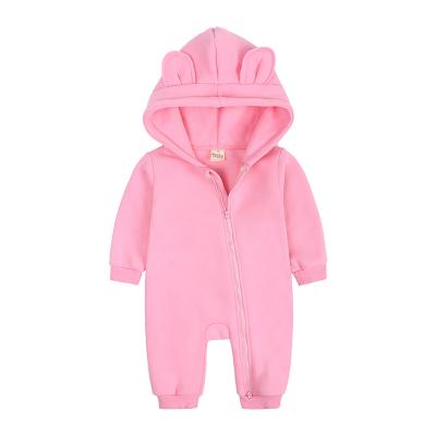 China Custom Logo Knitted Breathable Unisex Baby Rompers Solid Color Hoodie Rompers Winter Baby Clothes Romper Long Sleeve Lovely for sale