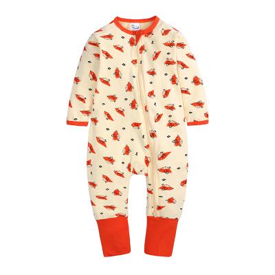 China Handsome Autumn Kids Newborn Baby Boy Rompers Long Sleeve Zip Sleepsuit Vintage Cotton for sale