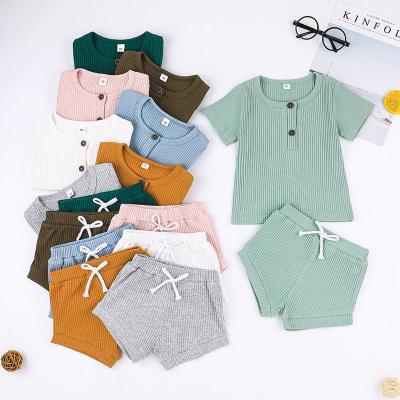 China Solid Color Anti-Shrink Shorts Sleeve Ribbed Casual Baby Organic Cotton Babies Clothing Sets Newborn Clothes for sale