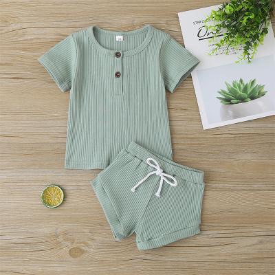 China Anti-Shrink Summer Casual Baby Clothes Boys 2pcs Outfits Rib Cotton Short Sleeve Legging Pajamas Infant Outfits Kids Children Clothing Set for sale