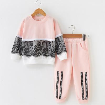 China Casual Custom Clothes Lace Up Patchwork Sweater Set Letter Pants Kids Boys Girls 2 Piece Kids Clothing Set for sale