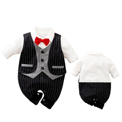 China Wholesale Stain Splicing Baby Gentleman Romper Suit Long Sleeve Birthday Party Lovely Lovely Vest Design for sale