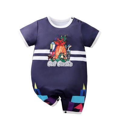 China Fashional 0-1 Year Baby One Piece Summer Printing Breathable Newborn Short Sleeve Baby Clothes Navy Blue Romper Wholesale for sale