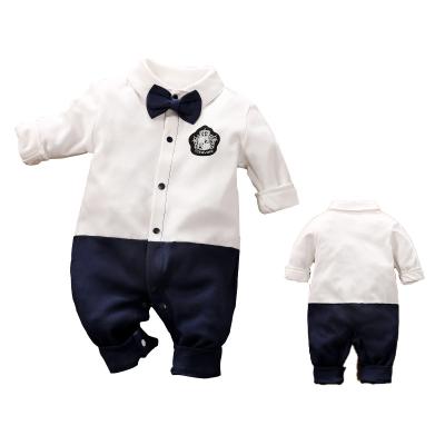 China Wholesale Boy's Cotton Long Sleeved Gentleman's Overalls Sweet And Breathable Soft Quilted Patch Blue And White Wind College Baby for sale