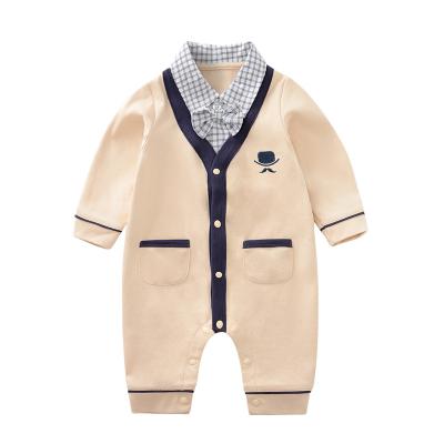 China 100% Simple Gentleman Two Year Old Boy Clothes Cotton Baby Boy Baby Rompers Long for sale