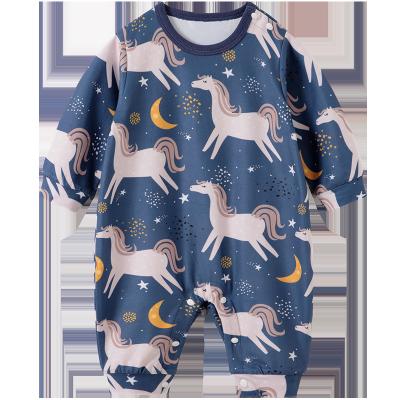 China Blue sky horse pattern 100% new autumn baby cotton baby romper newborn baby clothes cartoon pajamas for sale