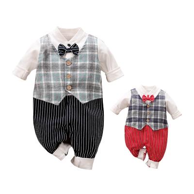 China Handsome Gentleman's Baby Overalls Long Sleeve Autumn Gentleman Handsome Vest Wholesale Hot Sale Fashion Green Spring Plaid Design for sale