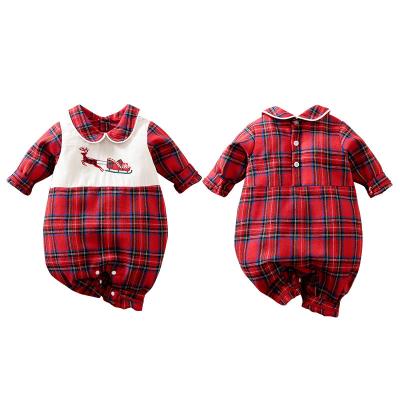 China Wholesale Hot Selling Baby Overalls Long Sleeve Retro Christmas Plaid Soft Cute Red Cute Doll Collar for sale