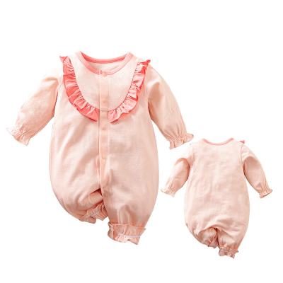 China Wholesale hot sale baby long sleeve jumpsuit autumn spring pink lotus soft cute leaf lace for sale