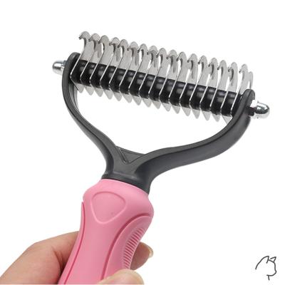 China Viable Hot Sale Pet Dematting Comb With Professional 2 Sided Grooming Rake Deshedding Tool For Cats And Dogs Pet for sale