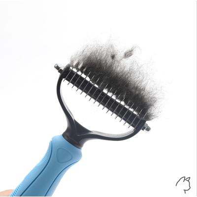 China Pet Shop Sustainable Double Sided Shedding Pet Grooming Tool Dog Dematting Comb Grooming Undercoat Rake for sale