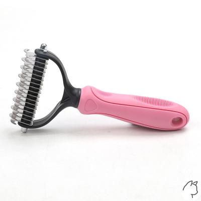 China New Design Pet Groming Stainless Steel Open Sided Pet Tool Fur Brush Viable Dematting Comb for sale