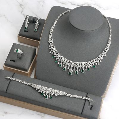 China TRENDY Arabia Dubai Color Necklace Set For Women Brides Wedding Bridal CZ Cubic Zircon Crystal Dress Party Jewelry Sets Drop Shipping for sale