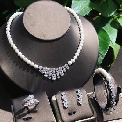 China High Quality Pearl Necklace Jewelry Sets For Women Zircon Necklace Set Party Engagement Jewelry Dubai Jewelry Sets Dress Suits for sale