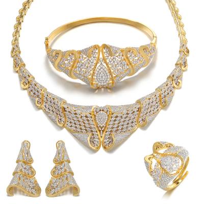 China Elegant African Hyperbola Necklace Set For Women CZ Cubic Zircon Wedding Bridal Jewelry Sets Brides Accessories Jewelry Drop Shipping for sale