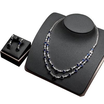 China Unique High Quality Pave Multilayer Cubic Zircon Necklace Sets Shine CZ Crystal Color Stone Banquet Jewelry Sets For Women for sale