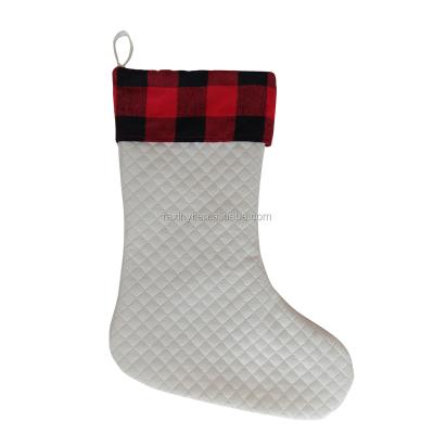 China Newest Promotion Gift/Ornament Wholesale 2020 Christamas/Festival/Christmas Home Decoration Stocking Monogram Blank High Quality Plaid Quilted Cotton Christmas Custom Stocking for sale