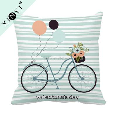 China Wholesale 2016 new design eco-friendly valentine cushion covers decorative bicycle and flower printing pillow cover cushion covers for sale