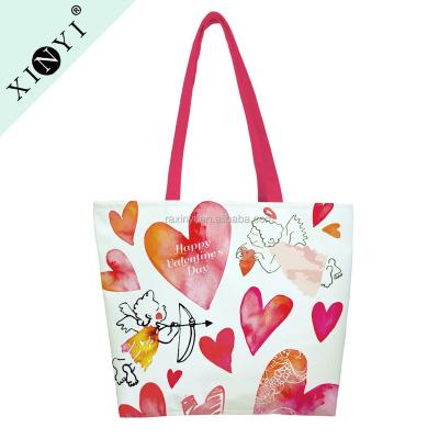 China Wholesale Promotional Valentine Tote Bags Fashion Design Reusable Canvas Shopping Bag Eco Friendly Tote Bag White for sale