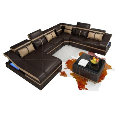 China LED light fashion U-shaped leather sofa set sectionals sofas loveseats furniture living room royal 7 seater velvet Sofa Set for sale